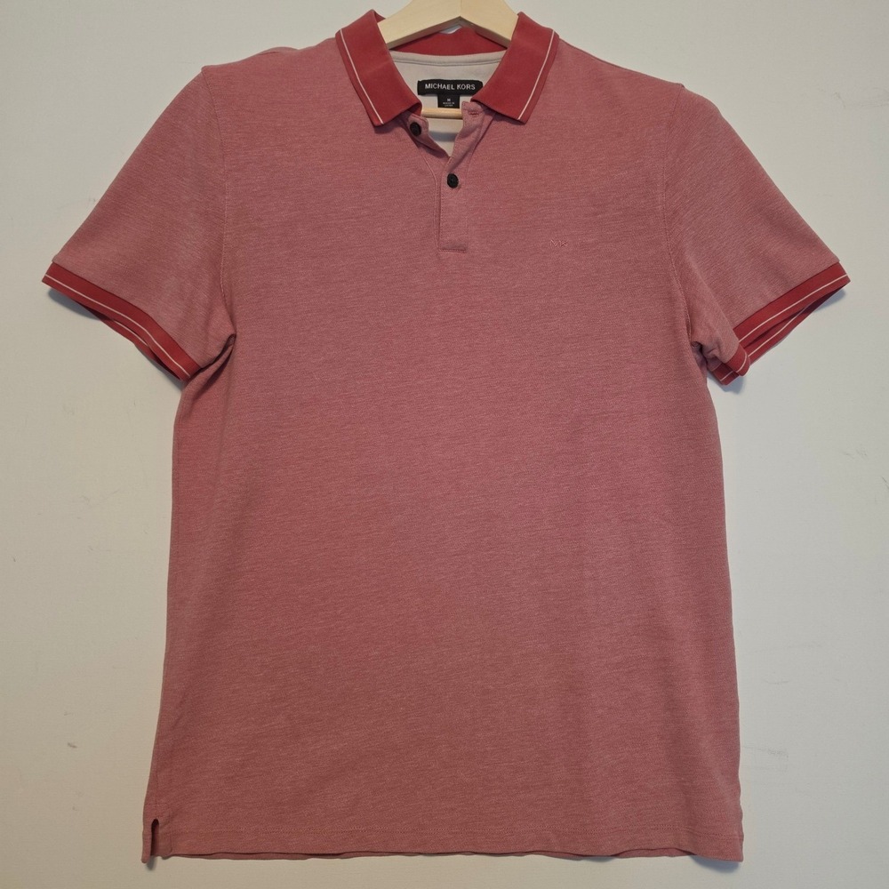 Michael Kors Heathered Pique Polo Shirt Tipped Collar Red Pink Mens Size Medium
